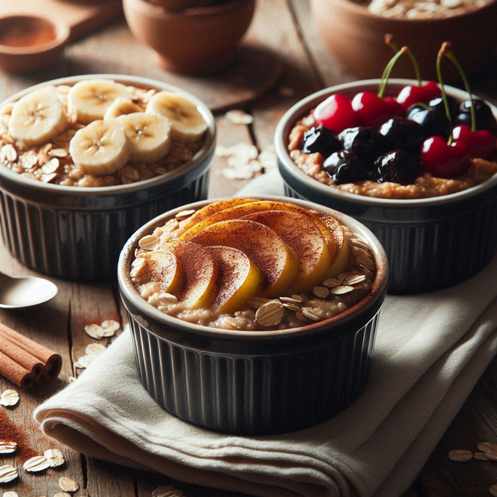 Baked oats aus dem airfryer mit kirschen bananen apfel