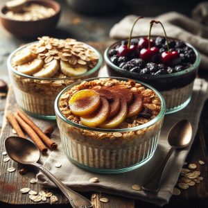 Baked oats aus dem airfryer mit kirschen bananen apfel