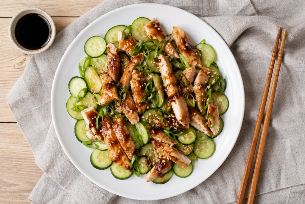 Proteinreicher Gurkensalat mit Hähnchen 35g Eiweiß 66 Proteinreicher Gurkensalat mit Hähnchen