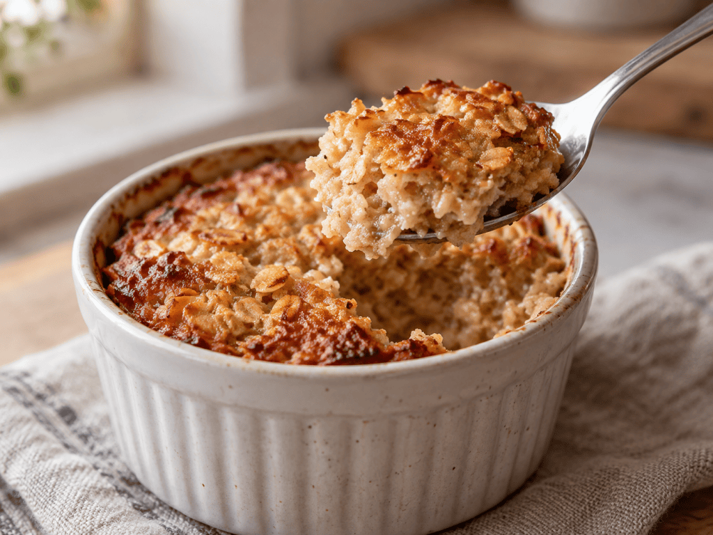 Drei Portionen Baked Oats aus dem Airfryer mit Beeren und Skyr