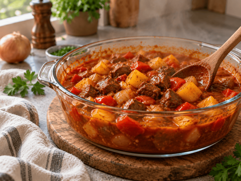 Paprika Gulasch mit Kartoffelwürfeln