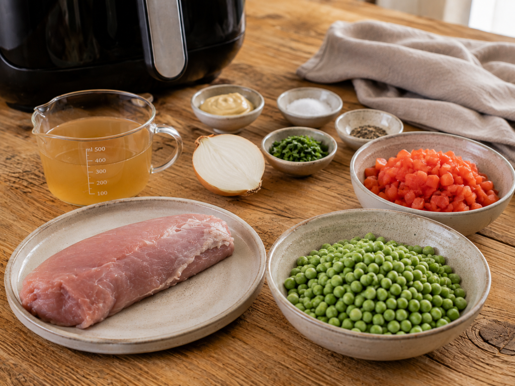 Schweinelende mit grünen Erbsen & Tomaten