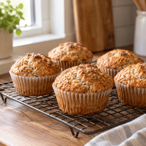 Sechs High Protein Airfryer Muffins mit Beeren in Silikonförmchen