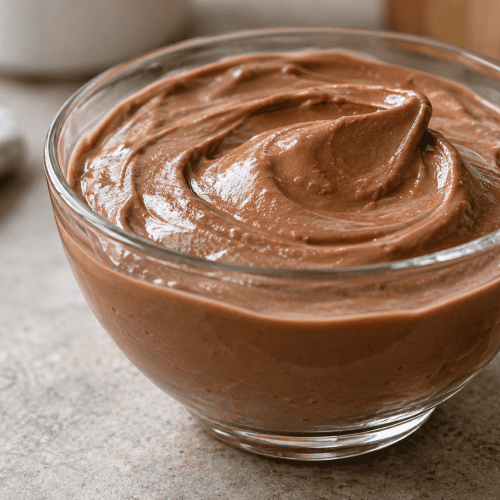 Cremiger High Protein Pudding mit Skyr, Kakao und Schokoladen-Topping im Glas