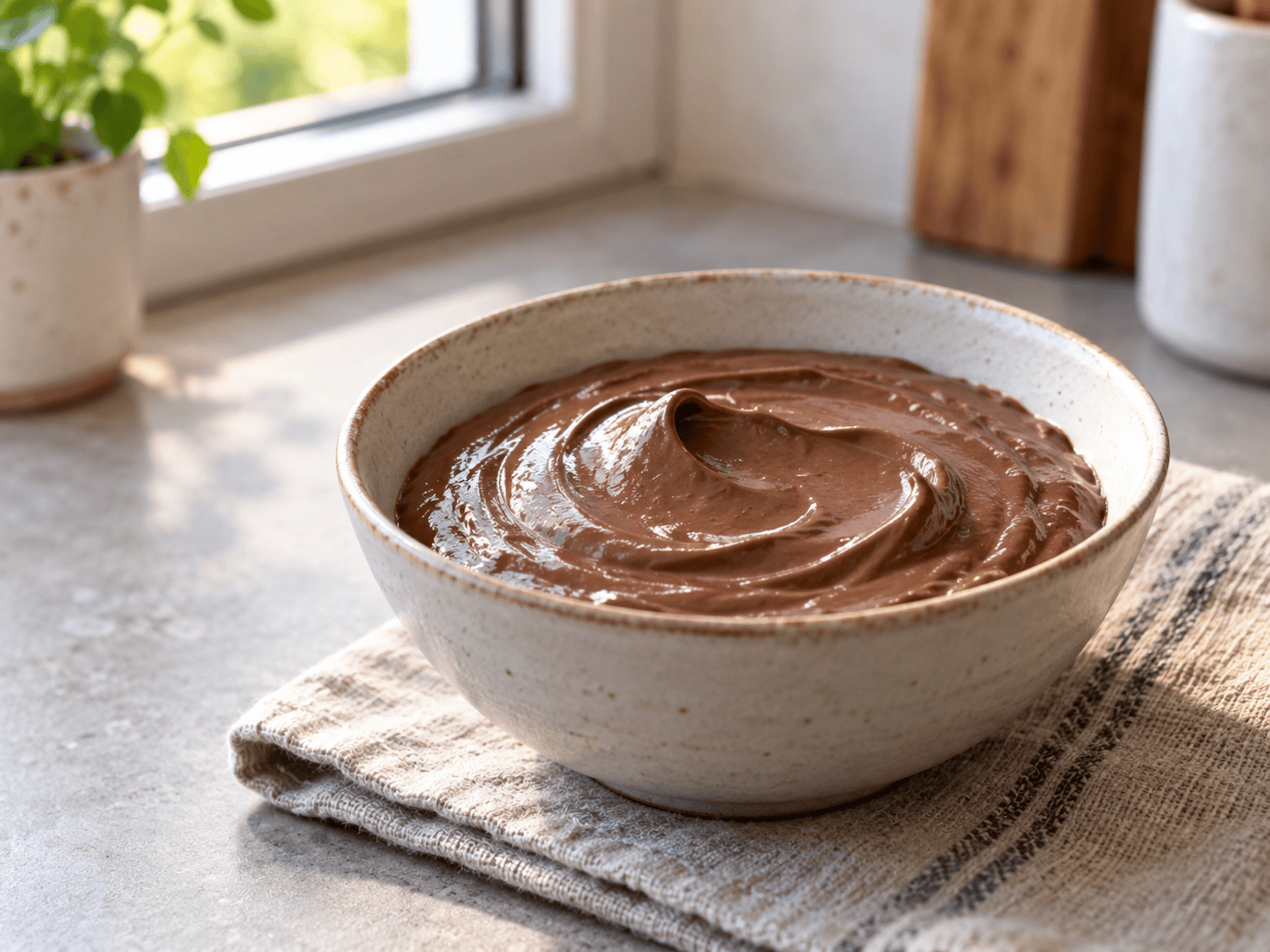 Cremiger High Protein Pudding mit Skyr, Kakao und Schokoladen-Topping im Glas
