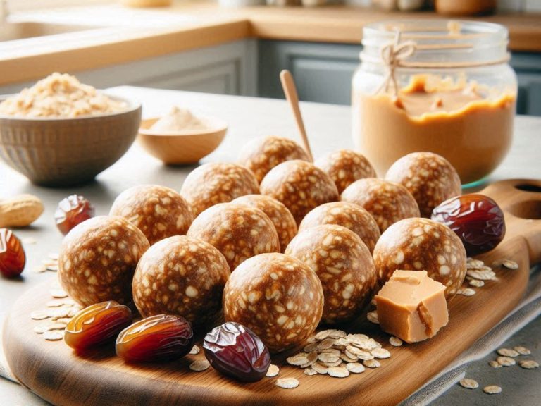 Selbstgemachte Energy Balls aus Datteln, Mandeln und Proteinpulver