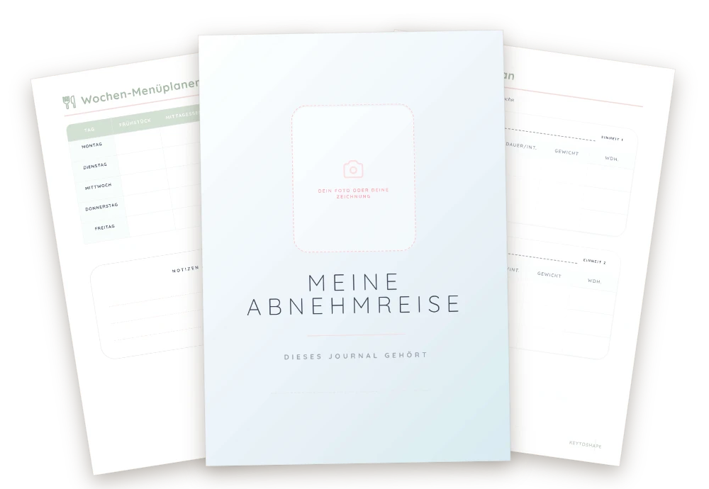 Abnehm-Journal von keytoshape: Cover, Wochen-Menüplaner und Trainingsplan zum Ausdrucken