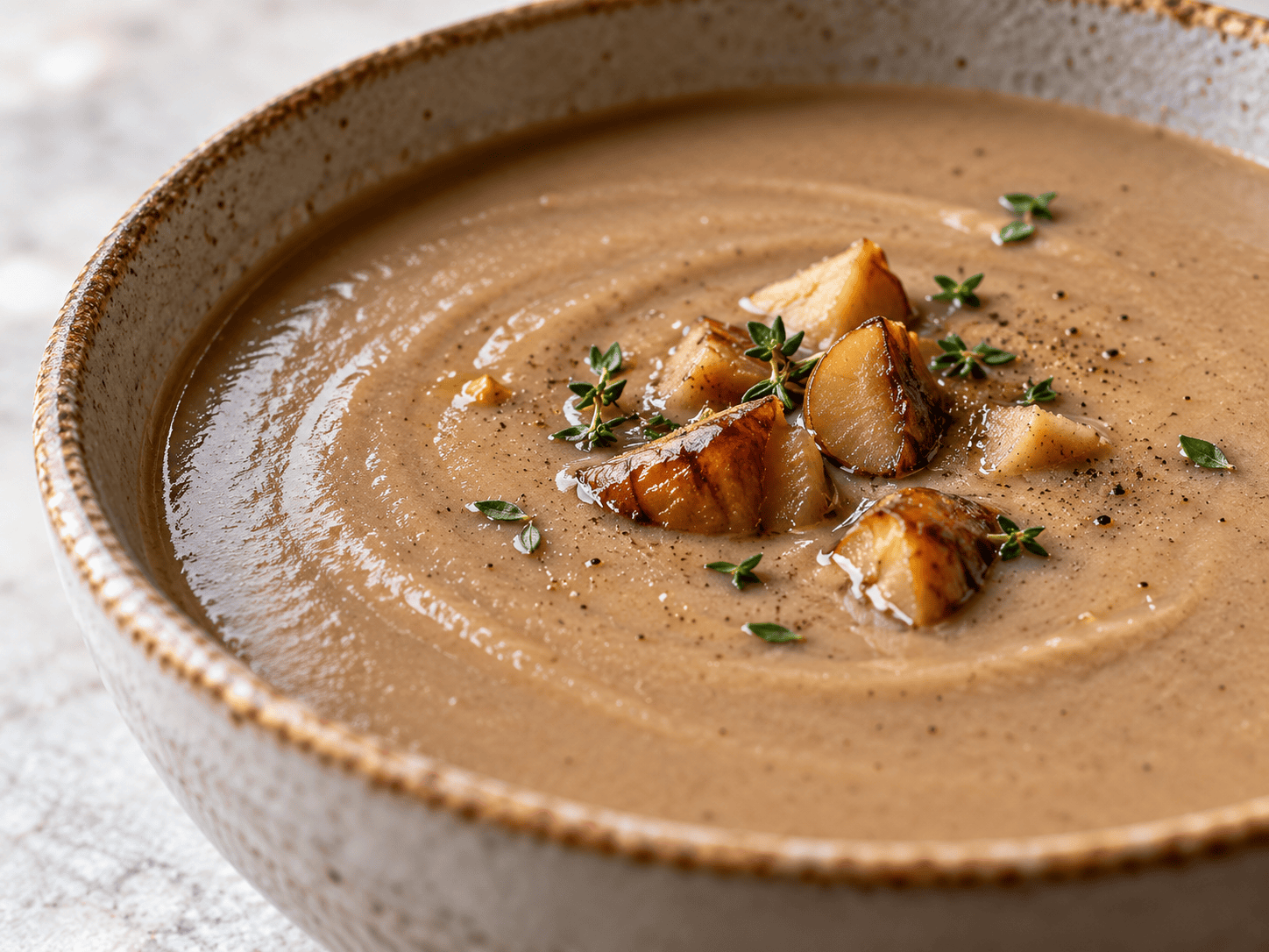 High-Protein-Maronensuppe mit Maronen und Seidentofu cremig püriert